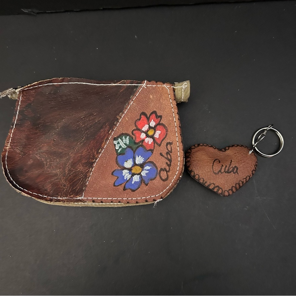 Souvenir of Cuba: leather coin purse and key tag